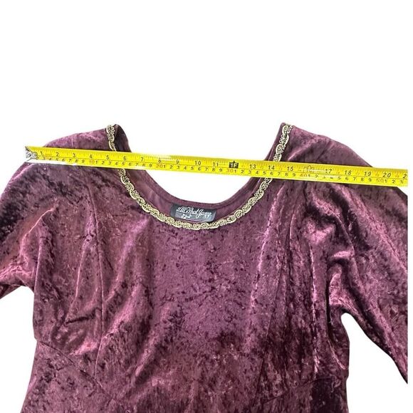 VTG All That Jazz Victorian Burgundy Crushed Velvet & Gold Maxi Dress Large - Picture 15 of 16
